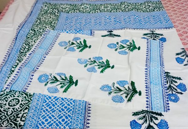 Hand Block print bedsheet with two pilocovers
