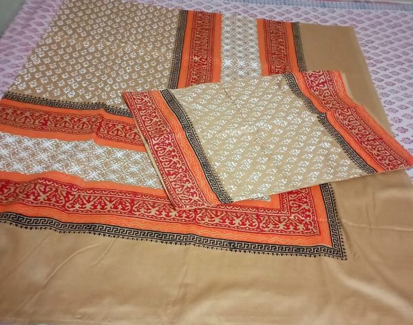Hand Block print bedsheet with two pilocovers