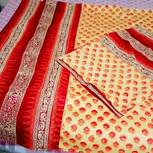 Hand Block print bedsheet with two pilocovers