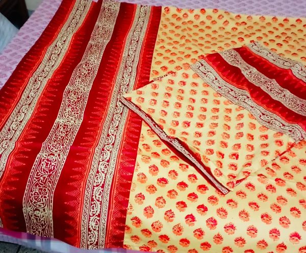 Hand Block print bedsheet with two pilocovers