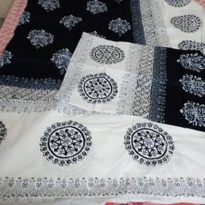 Hand Block print bedsheet with two pilocovers